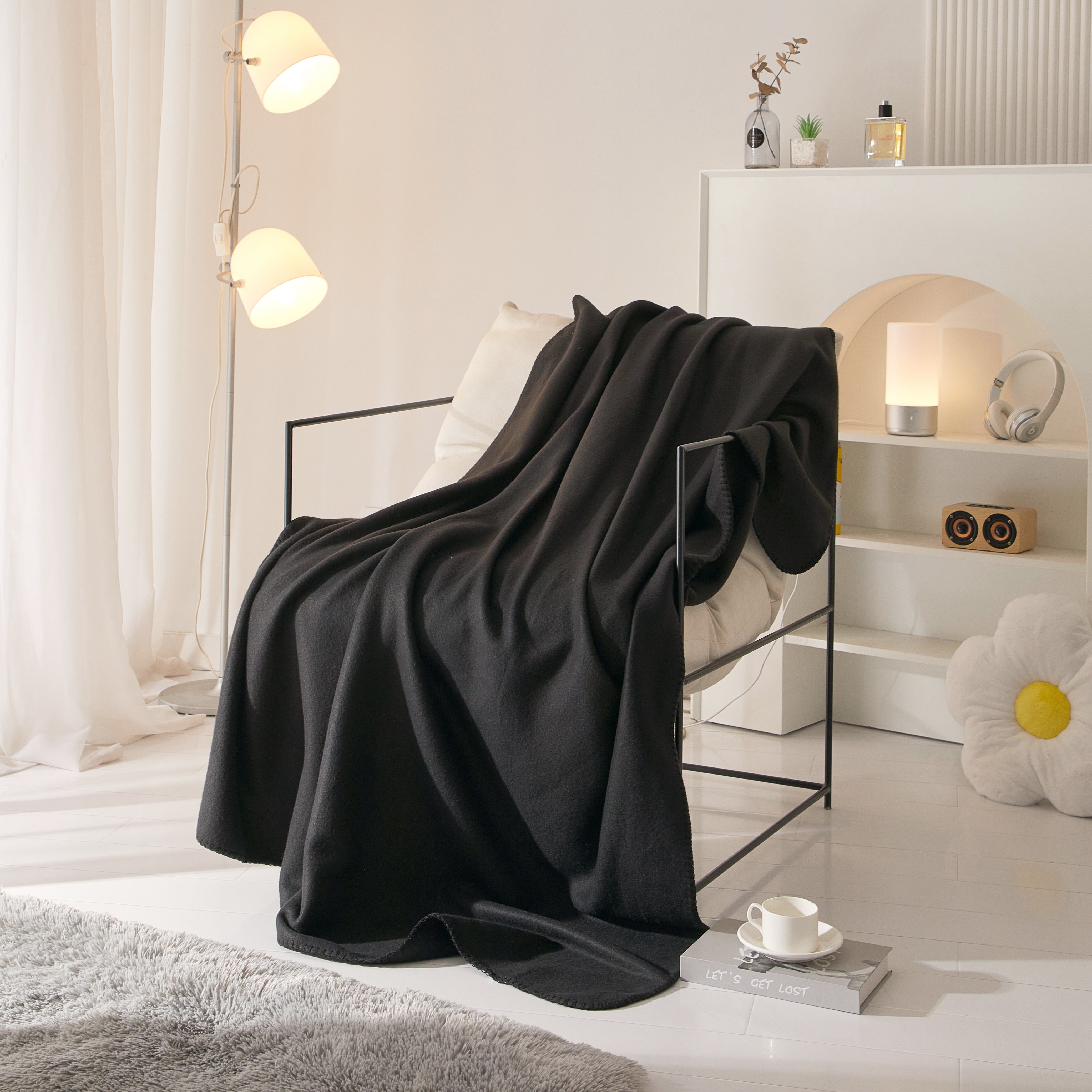 (2 pack) Mainstays Black Fleece Throw Blanket 50" x 60" All Ages