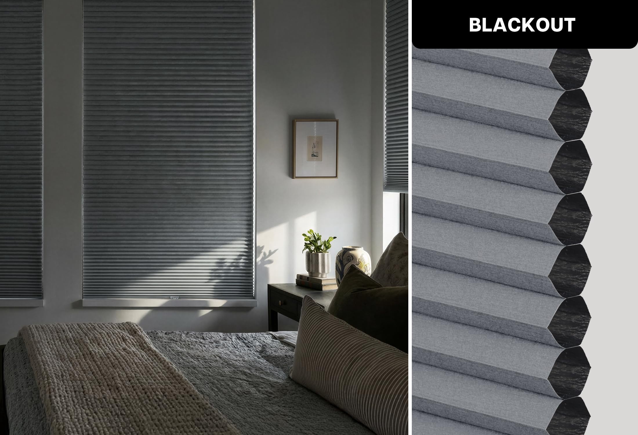 Cordless Cellular Shades  No Tools Drill Blackout Honeycomb Pleated Blinds For Windows 21'' W X 48'' H Dark Grey