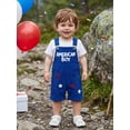 thumbnail image 4 of BemeyourBBs Toddler Baby Boys 4th of July Outfit Romper Overall Shorts Kids Baby Boy Patriot Independence Day Clothes Stars American Boy Letters Summer Corduroy Jumpsuit Bib Overalls, 4 of 9