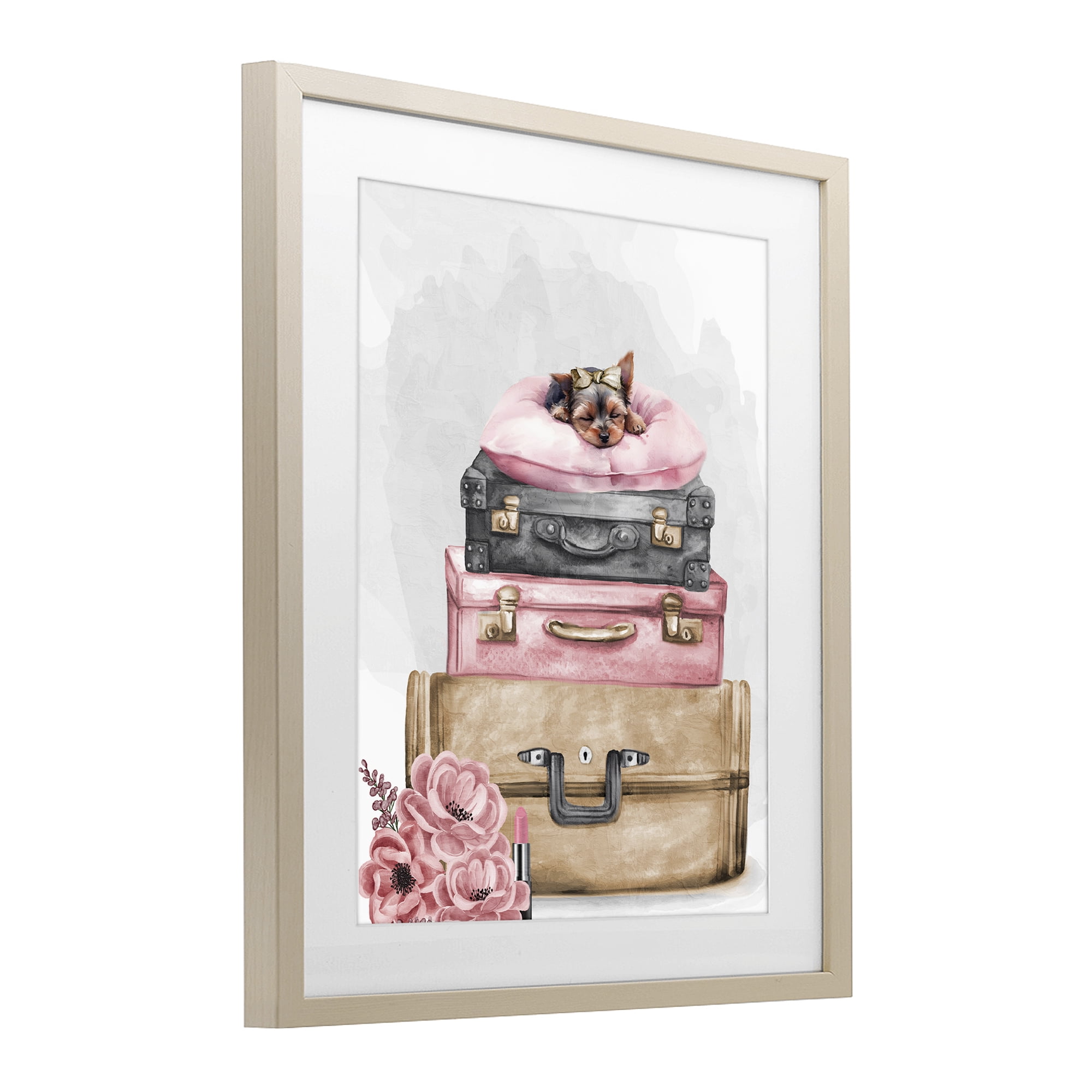 Stupell Industries Sleepy Pup Travel Birch Framed Print Under Glass, design by Kim Allen