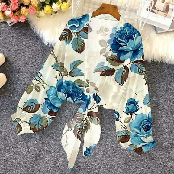 Sevevn Cardigan Sweaters for Women Ladies' Cardigan With Spring And Summer Long Sleeved Print Deal of the Week Multicolor S