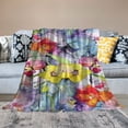 thumbnail image 2 of Fenyluxe Flowers Watercolor Painting Maximalism Print Throw Blanket for Bed Couch Car Kids Adults All Seasons Flannel Material Blanket 60x80in, 2 of 6