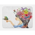 thumbnail image 1 of Floral Bath Mat, Colorful Spring Flowers Leaves with a Long Haired Woman Butterfly Artwork Image, Non-Slip Plush Mat Bathroom Kitchen Laundry Room Decor, 29.5 X 17.5 Inches, Multicolor, Ambesonne, 1 of 2