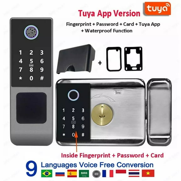 Waterproof Smart Lock for Front Door Fingerprint Unlock Tuya Wi-Fi Outdoor Lock