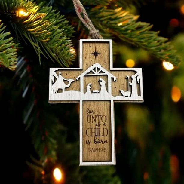 Ofertas navideñas de ELEVENTIME hoy, adorno navideño con forma de cruz, colgante de madera con escrituras, decoración para árbol de Navidad, adornos colgantes para fiestas, decoración DIY