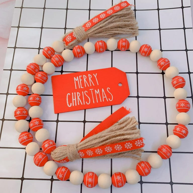 190 Pieces Christmas 16mm Wood Beads Winter Snowflake Beads Solid Stripe  Wooden Round Beads Polished Colorful Natural Beads Fall Farmhouse Wooden
