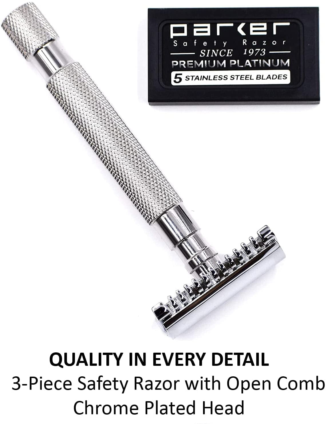 Parker Safety Razor 68S Stainless Steel Handle Double Edge Safety Razor with 5 Parker Razor Blades
