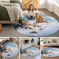 thumbnail image 6 of 5ft Round Rug, Christmas Beach Non-Skid Rubber Backing Large Area Rugs - Living Room Bedroom Home Office, Blue Shell Starfish Conch Pine Cone Snow Indoor Floor Mat Carpets Washable Rug, 6 of 9