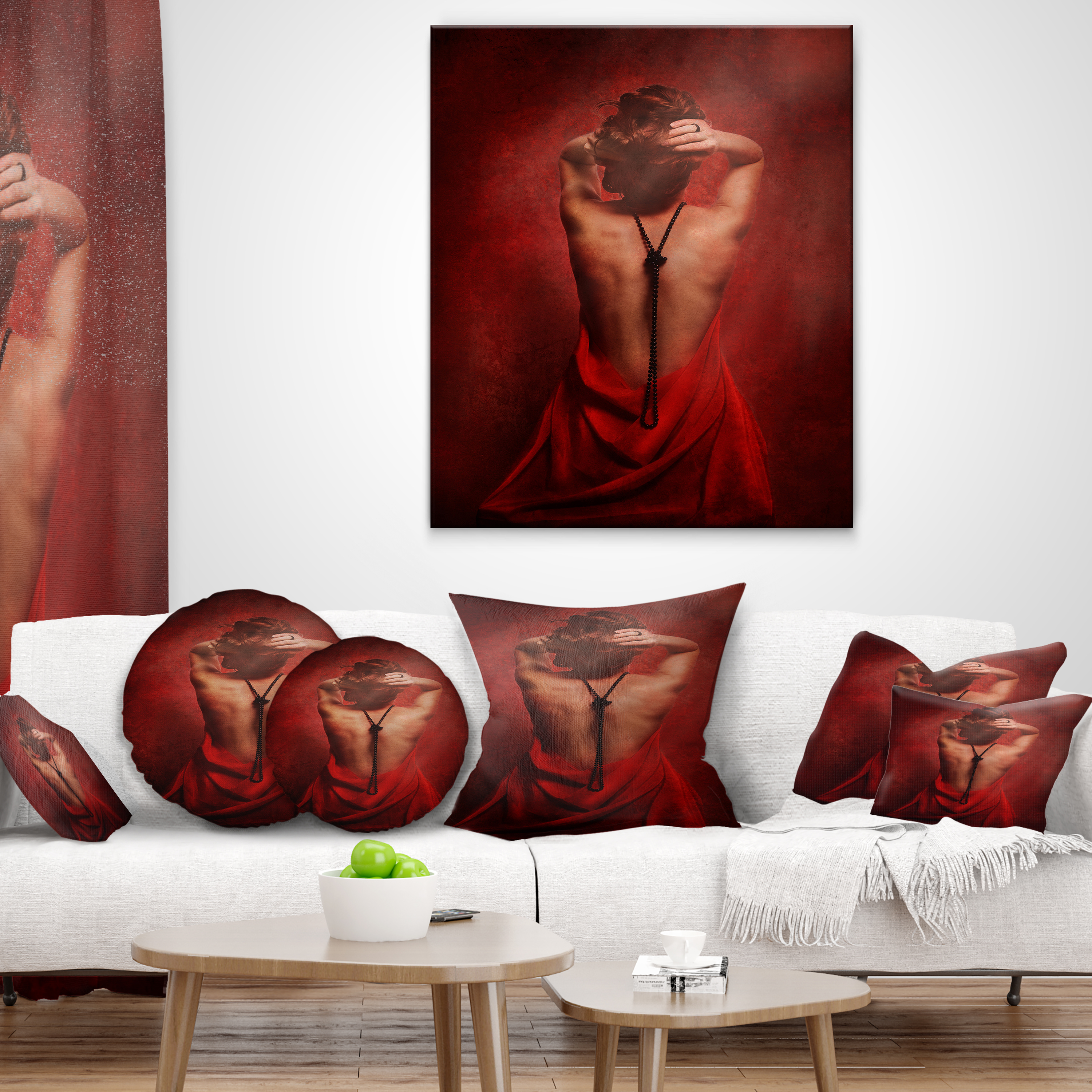 Designart Woman in Red - Portrait Throw Pillow - 16x16