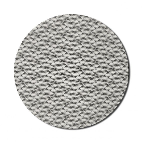 Geometric Mouse Pad for Computers, Freehand Stripes Brush Strokes Pattern Ink Art Monochrome Ornate Design, Round Non-Slip Thick Rubber Modern Gaming Mousepad, 8" Round, Ivory and Black, by Ambesonne