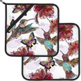 thumbnail image 2 of SKQIT Hibiscus Flower Hummingbird Butterfly Print Pot Holders Set of 2, Kitchen Heat Resistant Potholder for Microwave Cooking Baking Oven End Dishes and BBQ, 2 of 8