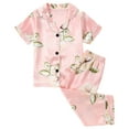 thumbnail image 3 of Bovxnpu Boys Girls Satin Pajamas Sets, Toddler Girls Button-Down Sleepwear 2 Piece Loungewear Set, Solid Color Stripe Short Sleeved Home Wear Clothes Suit 2 Years, 3 of 8