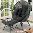 thumbnail image 3 of RADIATA Indoor Outdoor Patio Oversized Wicker Egg Chair with Ottoman, Dark Gray Lounge Basket Chair with Cushion, 2PCS 440 lbs Capacity, 3 of 9