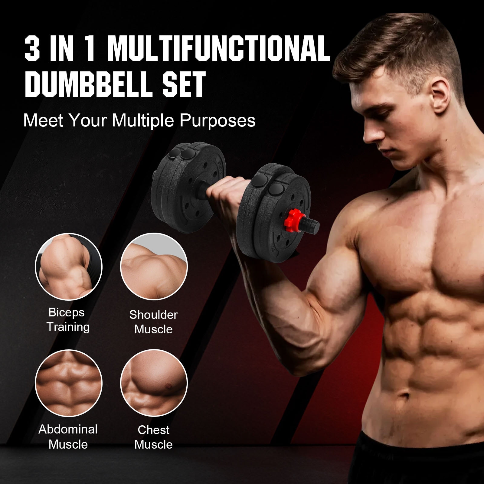 Adjustable Dumbbell Set, 22lbs Free Weights Dumbbells Set, 3 in1 Dumbbells Set Used as Barbell,Push-up Stand, Weight Set for Home Gym, Fitness Workout Equipment for Men Women
