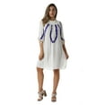 thumbnail image 2 of Riviera Sun Embroidered Casual Dress with Smocking Top (White / Navy, Small), 2 of 4