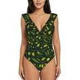 thumbnail image 2 of Yiaed Green Branch Olive Print Women's Ruffled One Piece Swimsuit V Neck Swimwear Slimming Monokini for Woman-XX-Large, 2 of 8