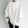 thumbnail image 2 of Hoodies for Women Winter Loose Crewneck Long Sleeve Bubble Cold Shoulder with Pocket Plain Leisure Cotton Top Sweatshirt(White,L), 2 of 5