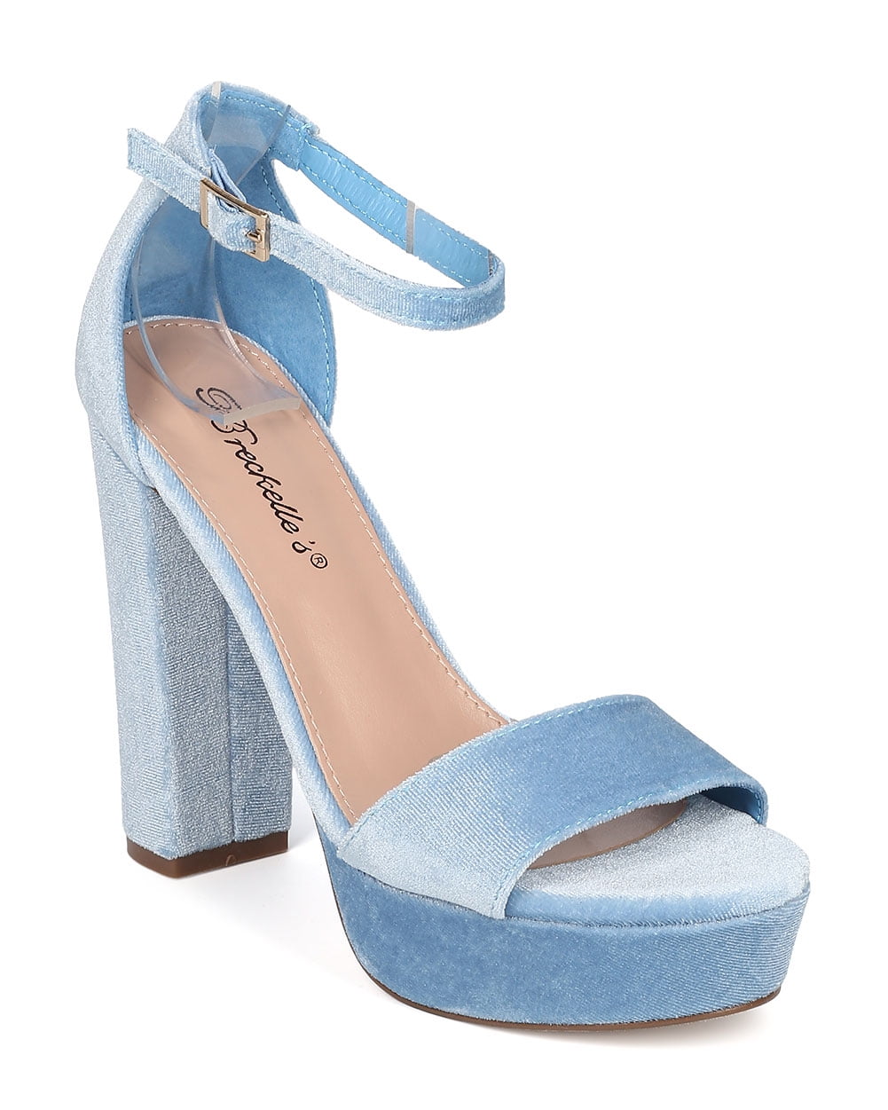 New Women Breckelles Bella34 Velvet Ankle Strap Platform Block Heel