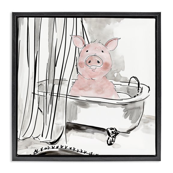 Stupell Industries Eclectic Minimal Bathtub Piggy Black Floating Frame Canvas Art, 18 x 18, by Carol Robinson