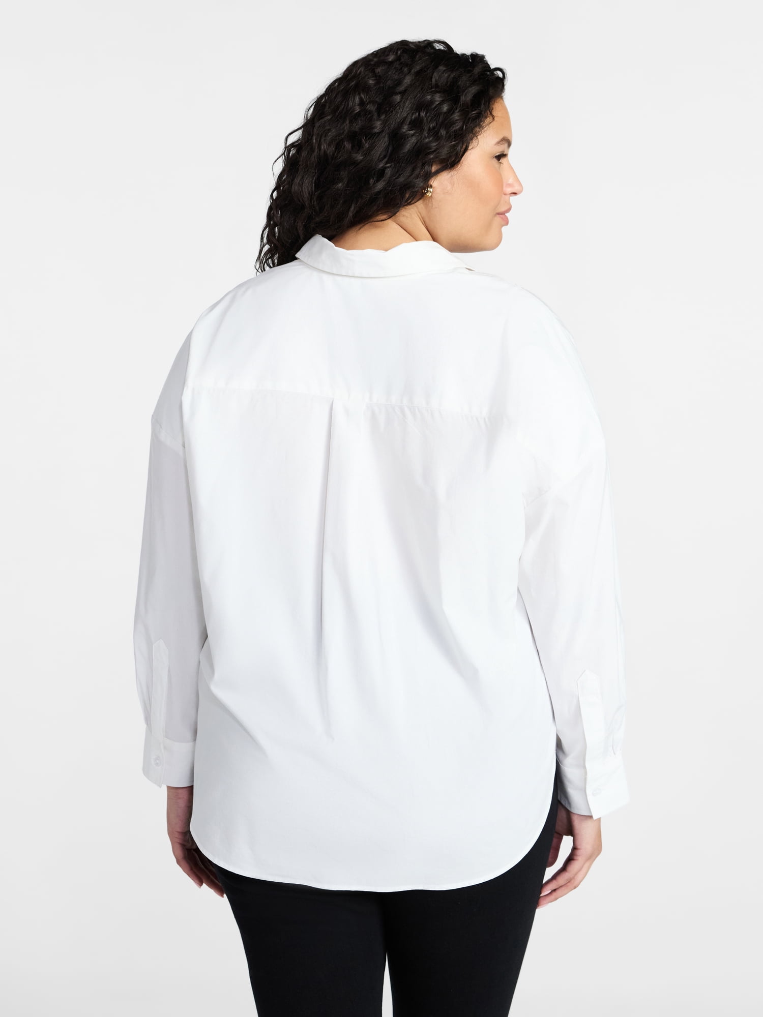 Terra & Sky Women's Plus Size Poplin Boyfriend Shirt, Sizes 0X-5X