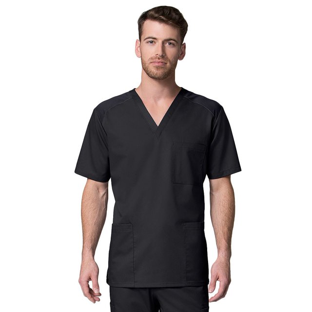 Maevn 5308 Mesh Panel 3-Pocket V-Neck Top Black S