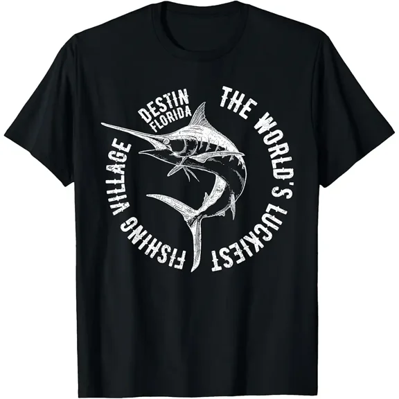 Vintage Marlin Fish Graphic Destin Florida for Fisherman Men Unisex Short Sleeve Casual T-Shirt