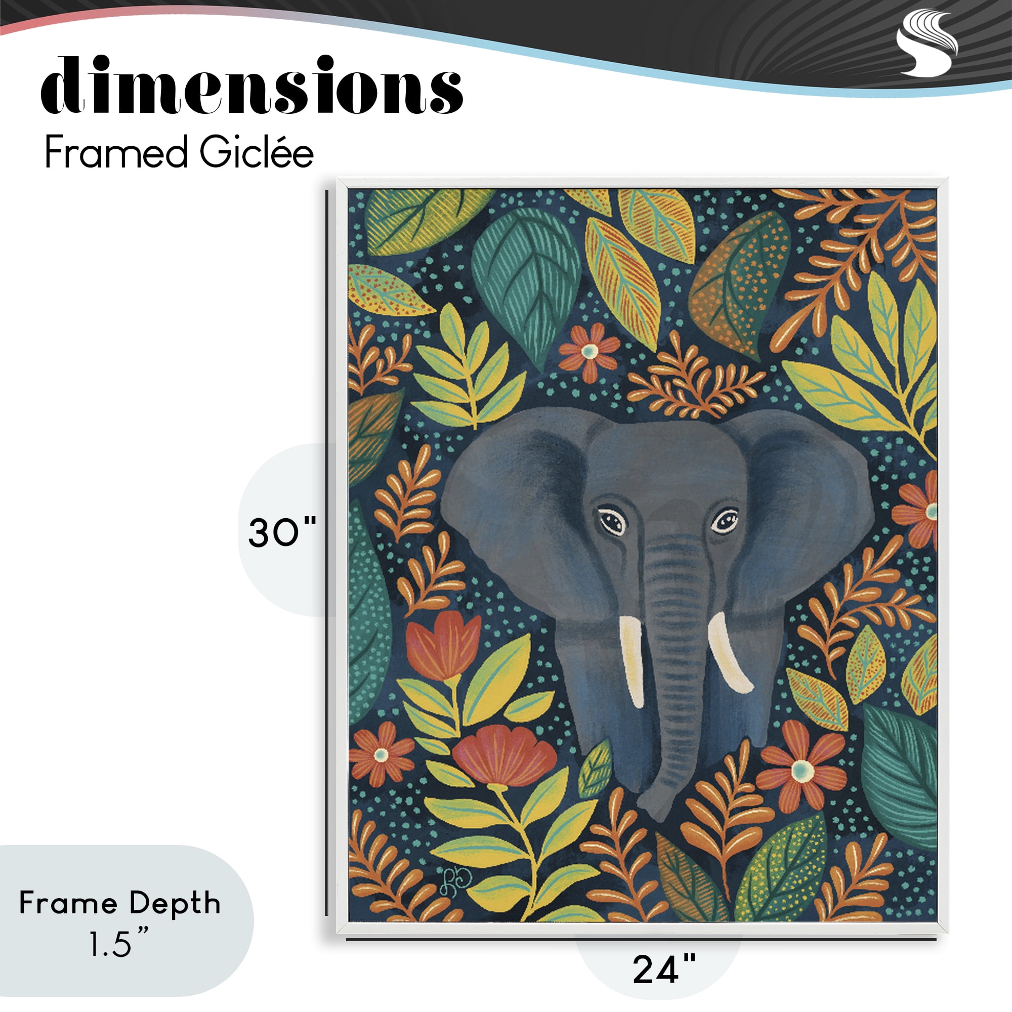 Stupell Industries Exotic Leaf Pattern Elephant White Framed Giclee Art, design by Lisa R Dumm