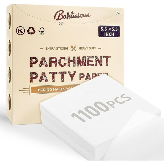 Baklicious Parchment Paper Sheets, 1100 Count, 5.5 Inch Pre-Cut Square, Non-Stick Greaseproof, 1 Pack