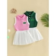 thumbnail image 3 of BemeyourBBs Toddler Baby Girls Golf 2 Piece Outfits Summer Clothes Golf Themed Embroidery Sleeveless Turn Down Collar Vest Tank Tops and Pleated Skirt Set, 3 of 9