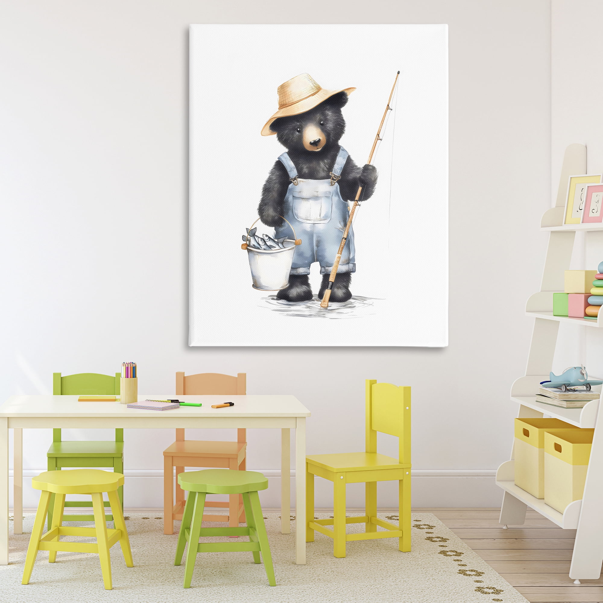 Stupell Industries Fishing Bear in Straw Hat Canvas Wall Art, design by Arlington Prints