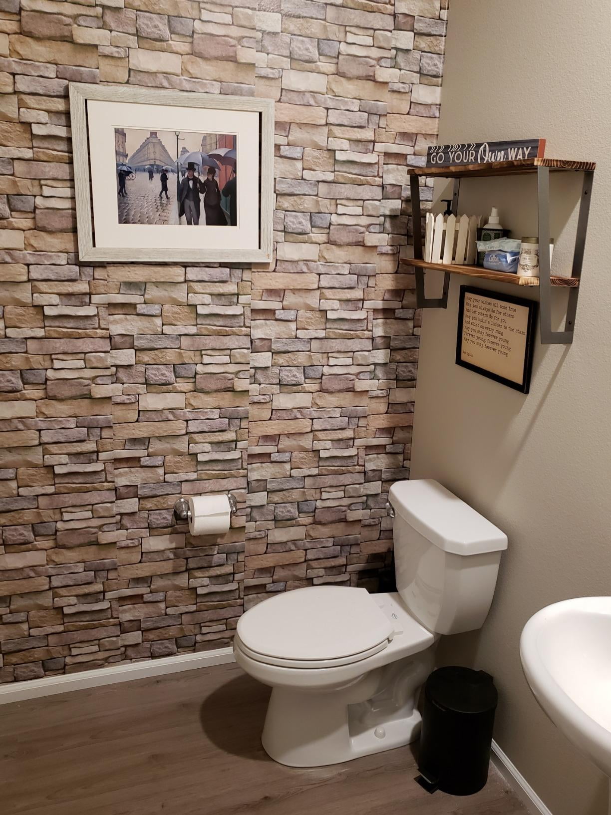 BSHAPPLUS® 17.7in x 33ft wallpaper,Stone Peel and Stick Wallpaper,Brick Self Adhesive Removable Wallpaper,Contact Paper for Bathroom Kitchen Walls,48.7 sq. ft.