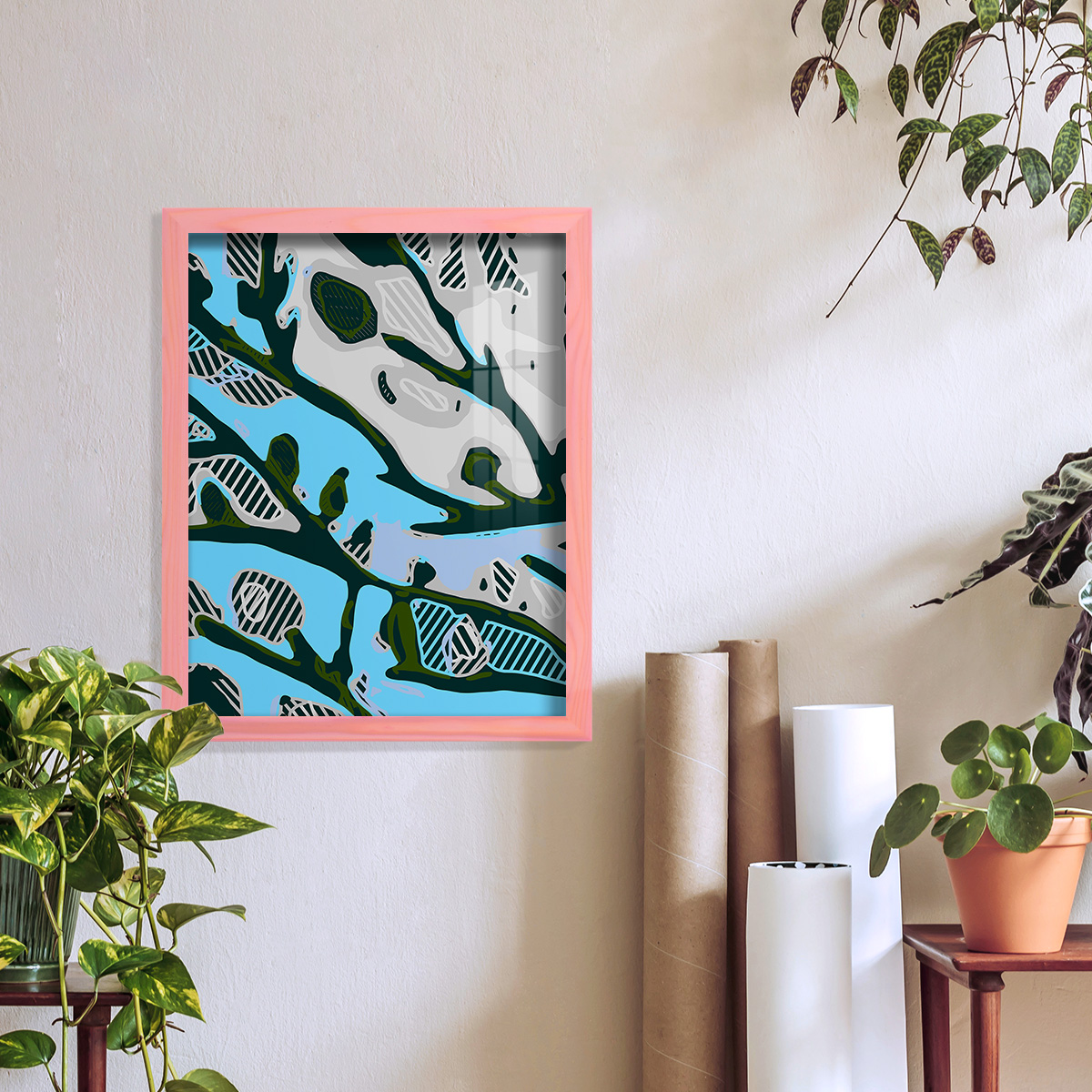 Abstract Tree Limbs I -Framed Print w/glass-Sunset Pink