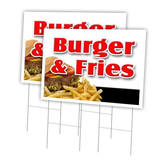 Burger & Fries 2 Pack Of 24" x 36" Yard Sign & Stake | Advertise Your Business | Stake Included Image On Front Only | Made in The USA