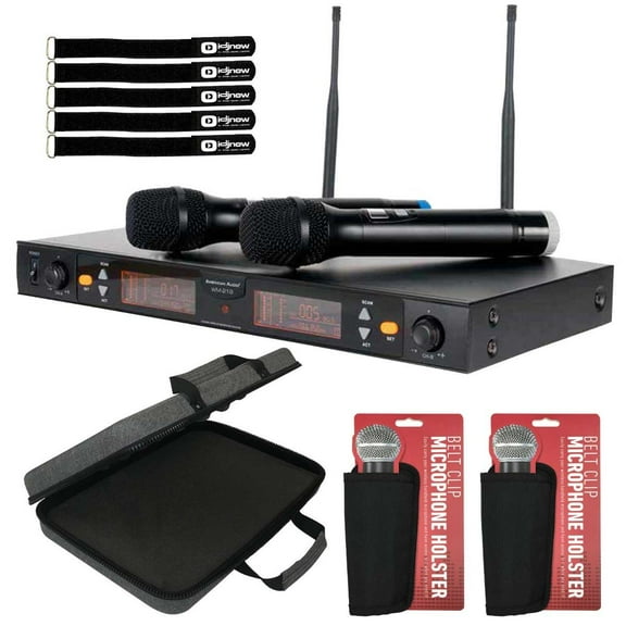 American Audio WM-219 2-channel UHF Wireless Microphone System with Microphone Holsters & Carry Case Package