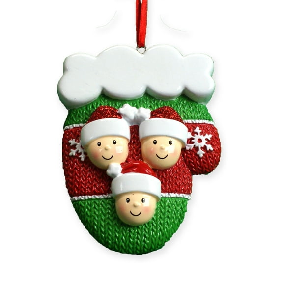Mitten Family Of 3 Christmas With Faces Resin Ornament