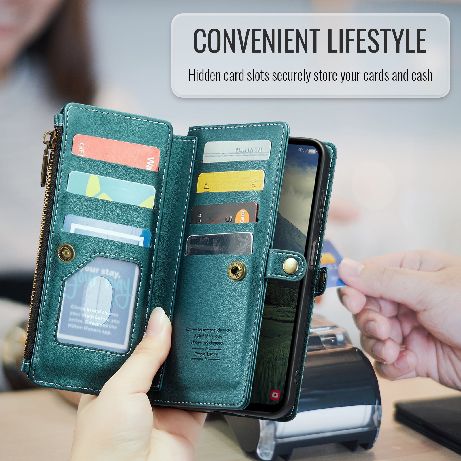 Asuwish Compatible with Samsung Galaxy A17 5G Zipper Wallet Phone Case Tempered Glass Screen Protector Crossbody Lanyard Strap Flip Card Holder Slot Cell Cover for A 17 17A G5 Women Girls Green