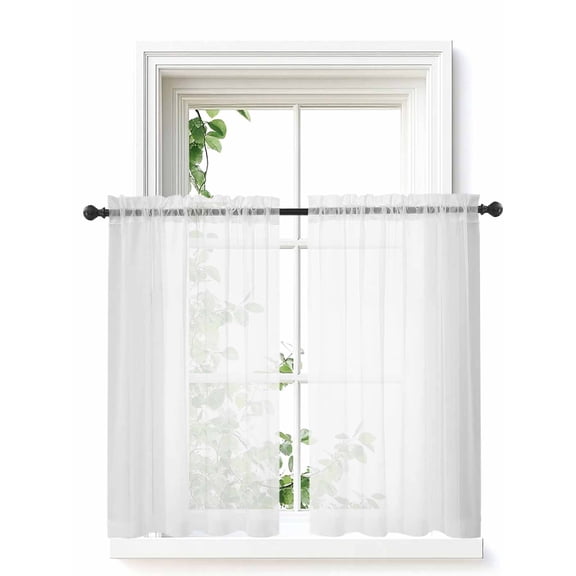 White Tier Curtains 45 Inch Length, Sheer Curtains for Bedroom Living Room Window Modern Minimalist Pure Soild Color Rod Pocket Voile Drapes Kitchen Curtains Small Half Window 27.5"x45" 2 Panels