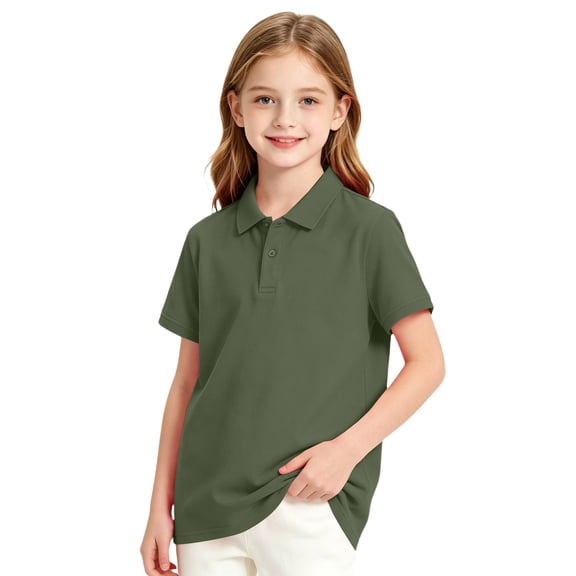 Girls Polo Shirt with Collared Slim Fit Short Sleeve Golf Shirt Summer School Uniform for Girls,Army Green 130