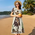 thumbnail image 4 of Easygdp Vintage Cowboy Riding Horse para Vestido Transpirable de Mujer, Vestido Suelto de Manga Corta con Pliegues y Bolsillos para el Verano, 4 of 6