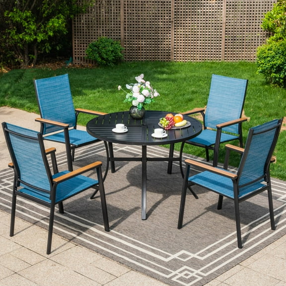 Summit Living Weatherproof 5-Piece Aluminum And Steel Outdoor Dining Sets, Blue And Black