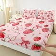 thumbnail image 3 of Manfei Sweet Strawberry Twin Sheet Sets,Cartoon Daisy Loves Twin Fitted Sheet,Pink Bowknot Ribbon Flat Sheet For Kids,Microfiber Bedroom Decor,3pcs, 3 of 7