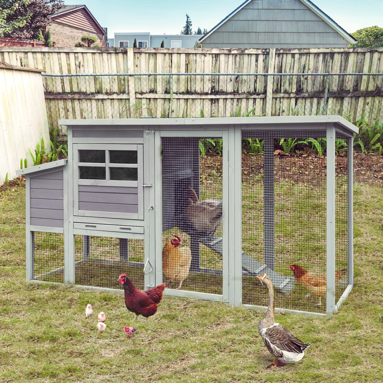 78" Big Wood Frame Plastic Hen Chicken Cage House Coop with Run nesting box 
