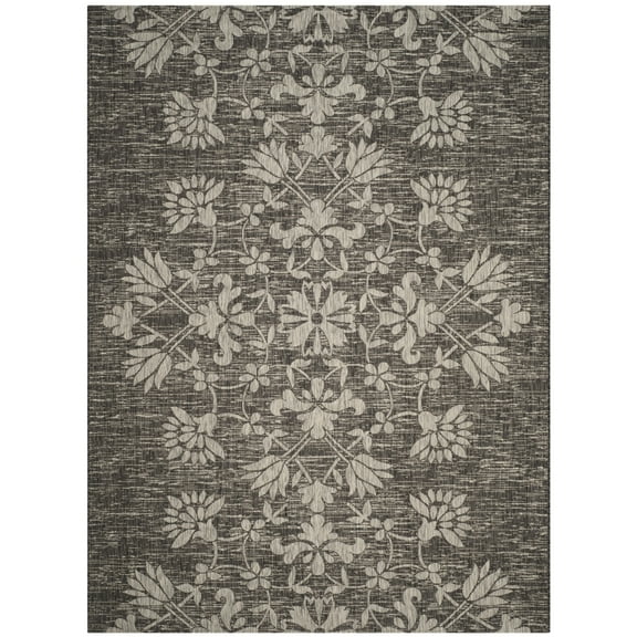 SAFAVIEH Courtyard Nina Distressed Floral Indoor/Outdoor Area Rug, 8' x 11', Black/Light Grey