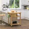 thumbnail image 2 of HOMCOM Mobile Bamboo Kitchen Island Serving Cart for Dining Room on Wheels, 2 of 10