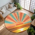 thumbnail image 3 of 8ft Round Rug, Orange Sunset Non-Skid Rubber Backing Large Area Rugs - Living Room Bedroom Home Office, Abstract See Beach Landscape Vintage Indoor Floor Mat Carpets Washable Rug, 3 of 9