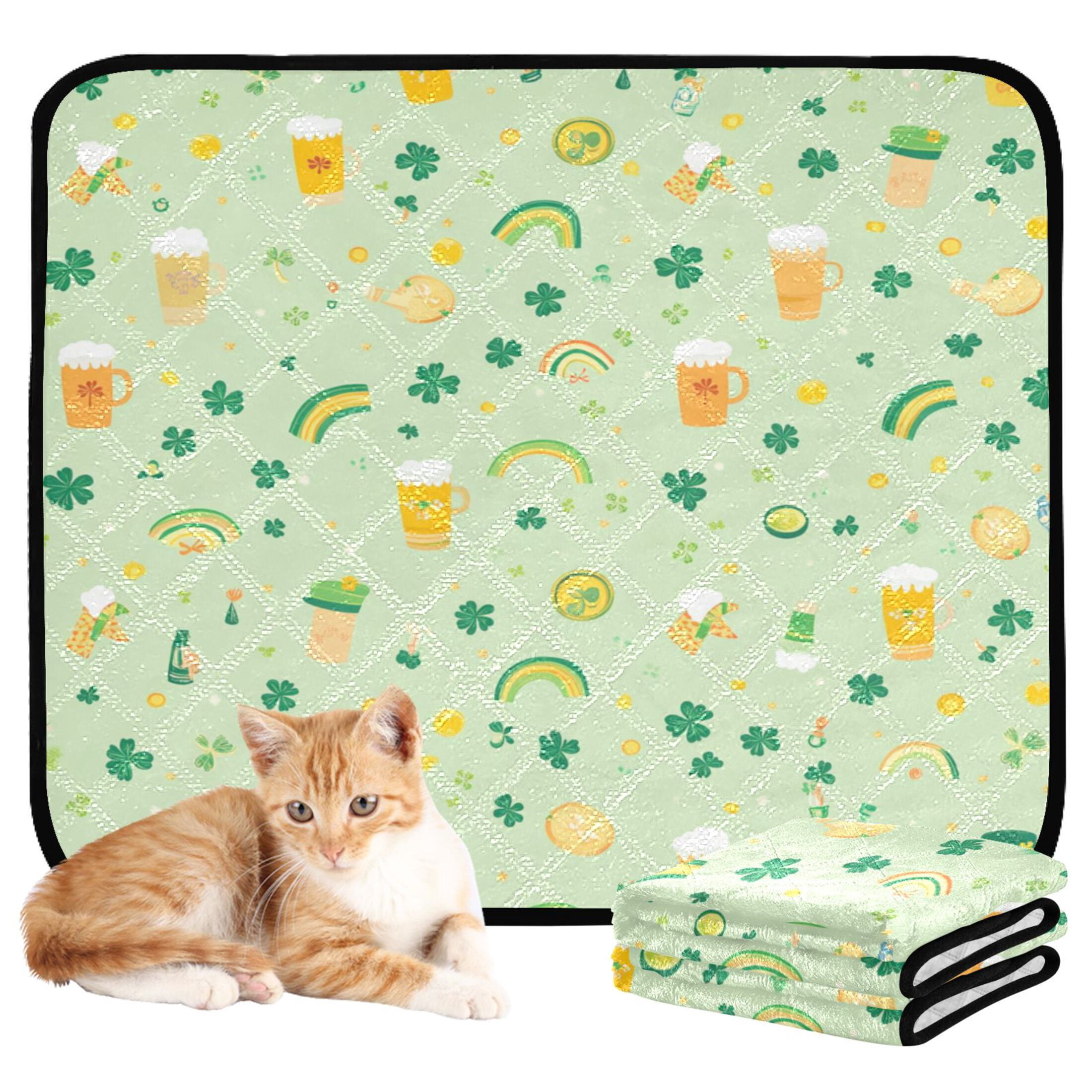 Qxltty Pattern with Rainbows Shamrocks and Leprechaun Hat Cat litter Pads Pet Set of 2 Diaper Mats Center Anti-leakage Layer Absorbent Soft and Comfortable