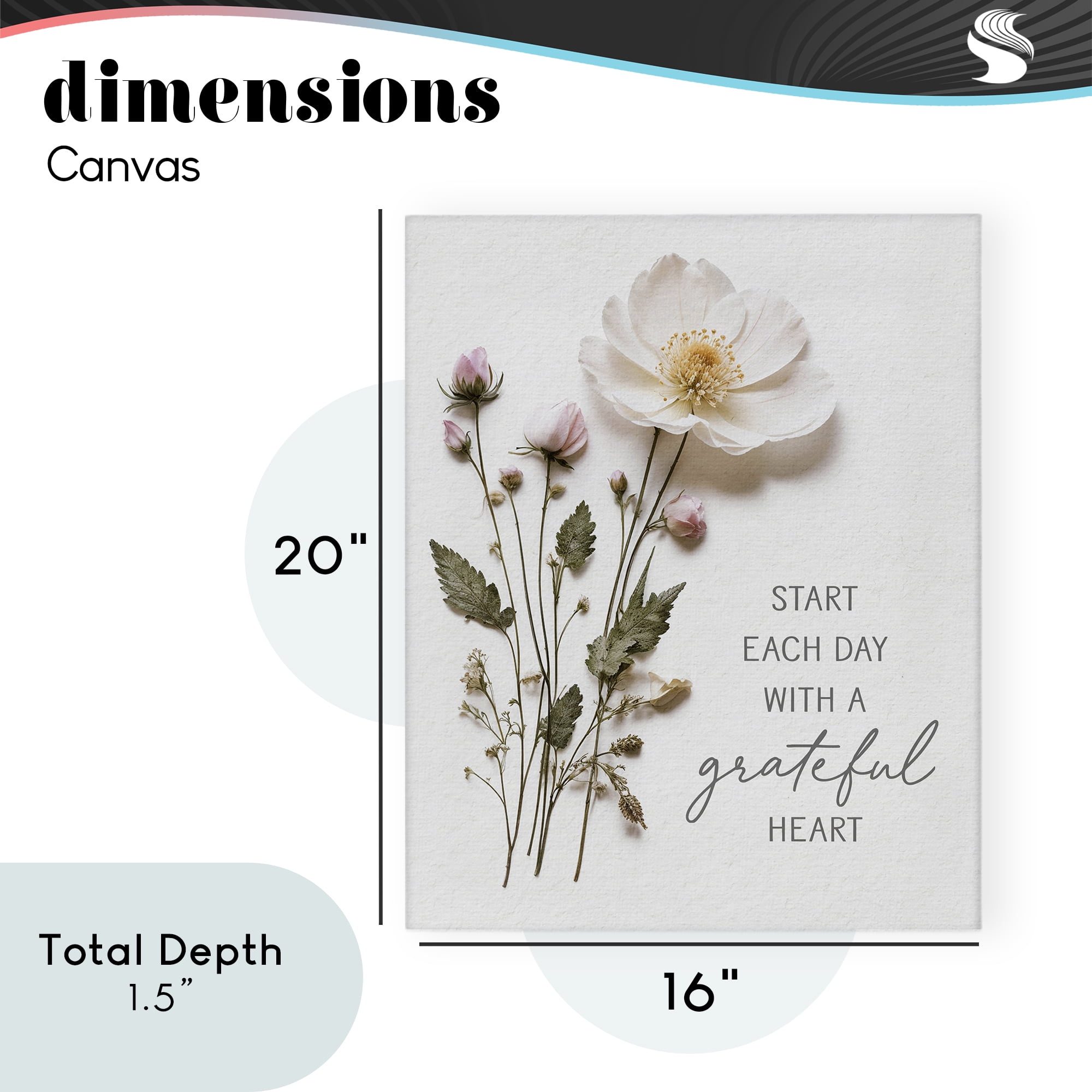 Grateful Heart Pressed Flowers Canvas Wall Art, design by Lettered and Lined