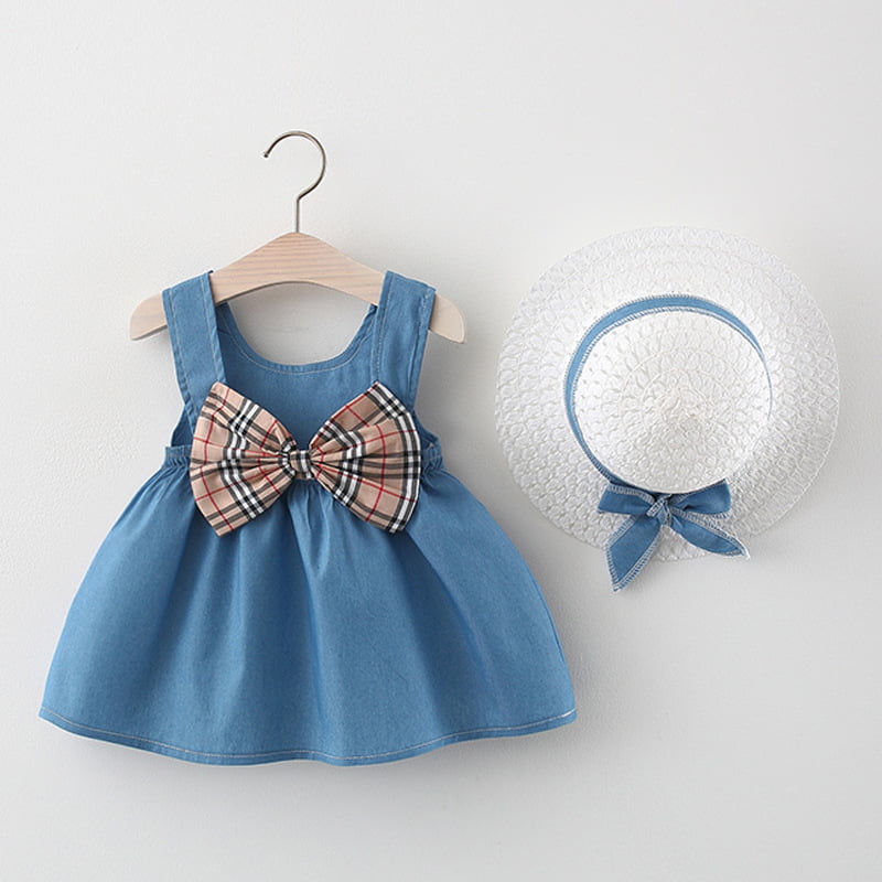 Details about   Toddler Summer Baby Kids Girls Sleeveless Princess Dress+Hat Outfits Set Clothes 