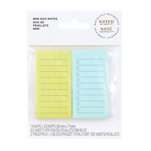 Noted by Post-it® Printed Notes NTD5-DUO-CLEF, Mint and Yellow Mini List Notes, 1.4 in x 2.8 in, 2 Pads/Pack, 50 Sheets/Pad