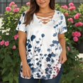 thumbnail image 5 of TQWQT Plus Size Tops for Women Dressy Summer Cute Shirts Short Sleeve V-Neck Criss Cross Floral Print Blouses 4x-5x Casual Trendy Tunics Navy XL, 5 of 5